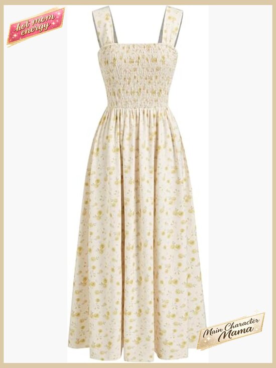 Dresses & Skirts - Women's Floral Square Neck Sleeveless Midi A-Line Summer Sundress